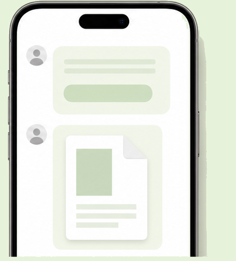 iPhone showing a free PDF guide delivered in a messenger chat after an email capture